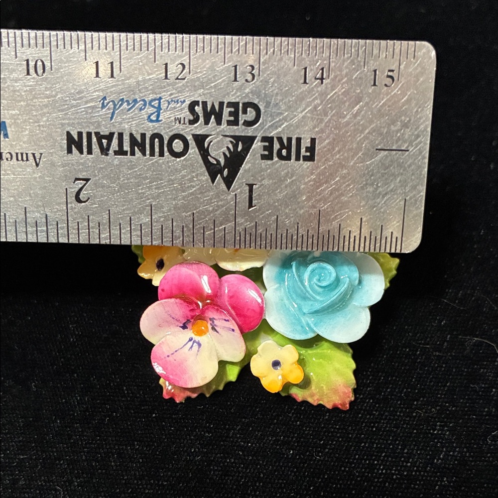 Vintage Multicolor Floral Enamel Brooch - Pink, Blue & Yellow Flower Pin - Picture 2 of 10